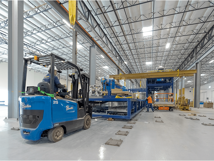 Forklift in warehouse